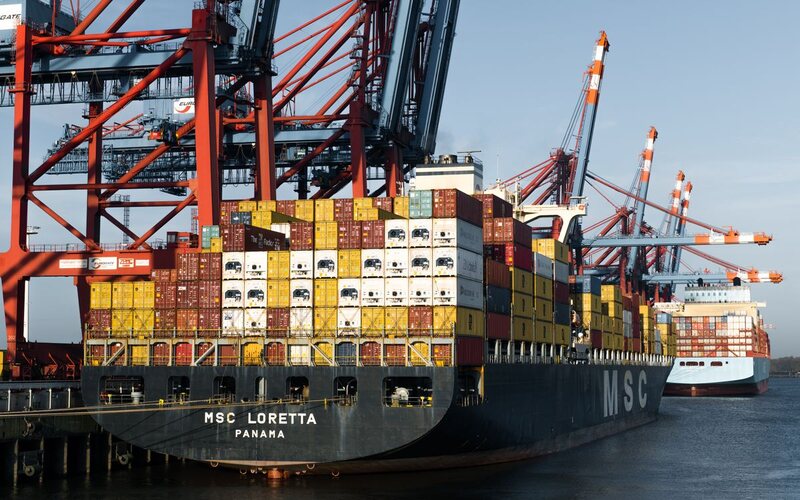 Container ship importing industrial spare parts from abroad